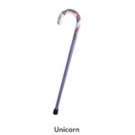 Photo of a support cane painted with a sparkly unicorn by Lorraine's Canes. 